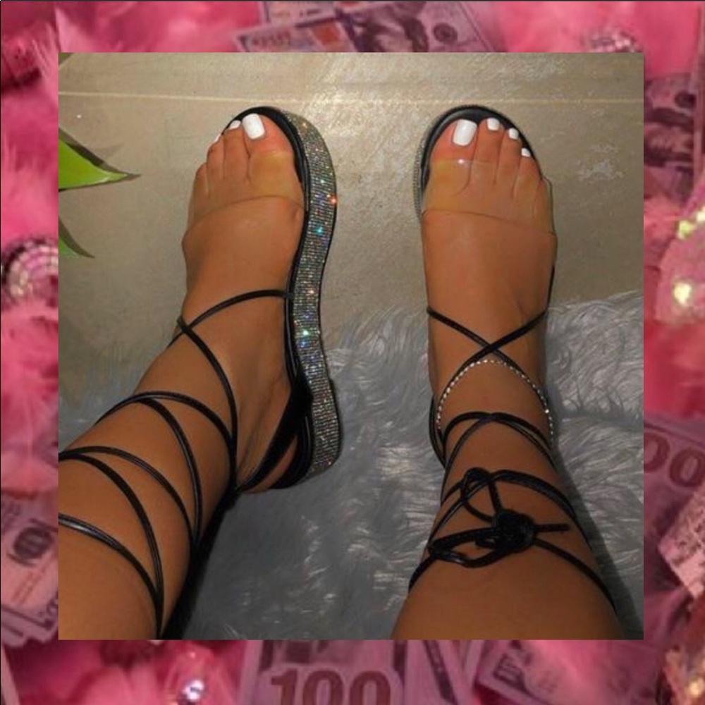 Black Strap Up Sandals